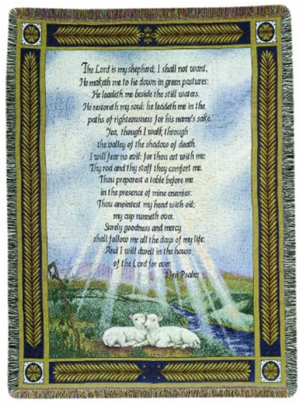 Heavenly Pasture 23rd Psalm Tapestry Afghan 50x60 Cotton Shepherd Sheep Motif